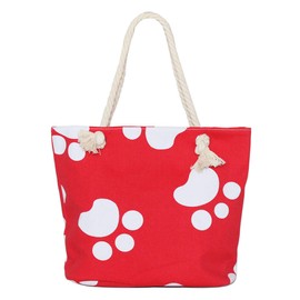 Premium Dog Cat Puppy Kitty Animal Paws Print Canvas Tote Shoulder Bag Handbag, Red, One Size