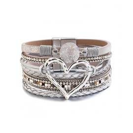 Taichell Leather Bracelet for Women Multilayer Wrap Leather Bracelet Rhinestone Leather Bracelets