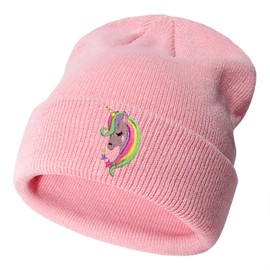 CHUANGLI Cute Embroidery Unicorn Kids Winter Beanie Hat Stretchy Knitted Warm Beanies for Boys Girls Age 1-8 Years