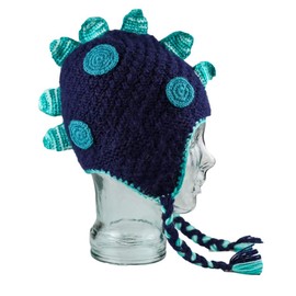 Adorable Hand Knit Kids Animal Hats - Fair Trade (Dino) Navy, Turquoise