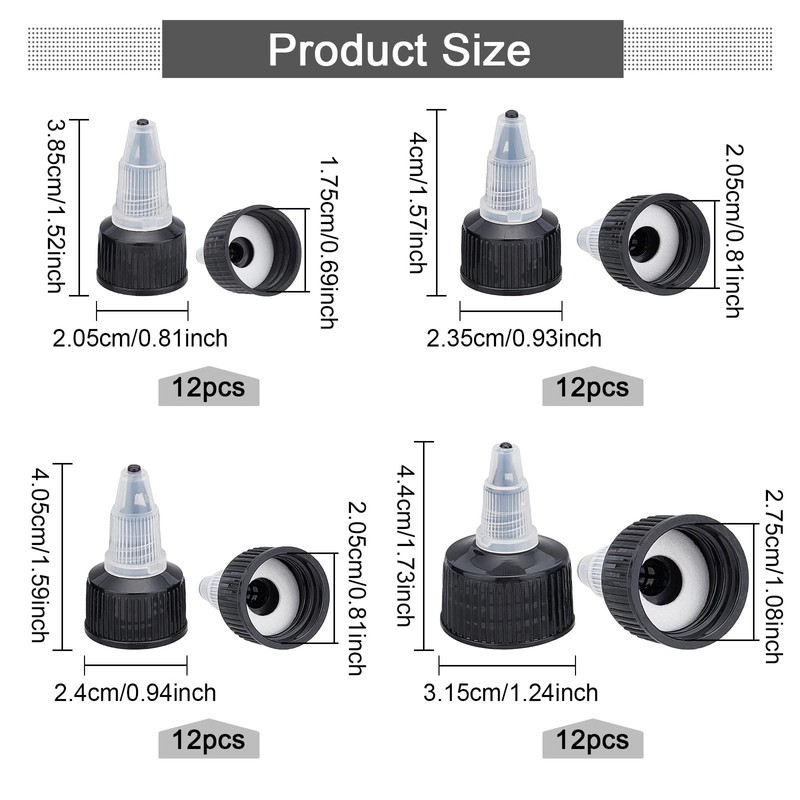 BENECREAT 48pcs 4 Size Bottle Cap Twist Cap 17.5-27.5mm Inner