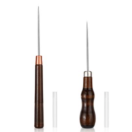 2 Pcs Awl Tool, Scratch Awl Punch Tool with Wooden Handle Sewing Bradawl Gourd Shape Pin Punching for Leather Punch Hole Craft Repair Shoes Sewing Crochet DIY Handmade Stitch