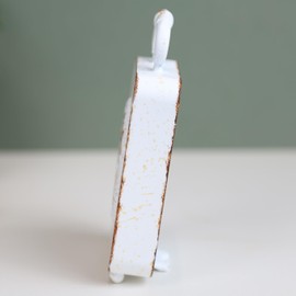 Fyne-Finds 17cm Antique Metal White Carriage Table Mantle Roman Clock Gift Home Table Decor