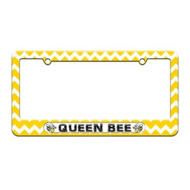 GRAPHICS & MORE Queen Bee - Bumble Bee - License Plate Tag Frame - Yellow Chevrons Design