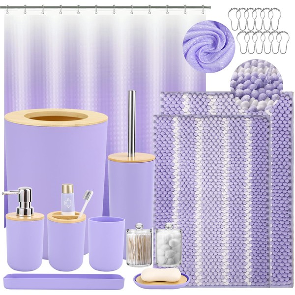 SLDIYWOW Purple Bathroom Accessories Set with Ombre Shower Curtain and