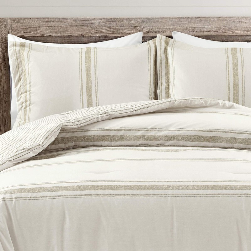 Lush Decor Comforter Farmhouse Stripe, Full/Queen, Neutral