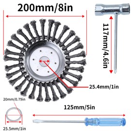 PLAXNS 8 Inch Rotary Steel Wire Brush Cutter Trimmer Head Weed Blade Cutter with Adapter Kit Compatible with Stihl, Husqvarna,String Trimmers, Gardening Lawnmower, Moss Grass Rust Removal