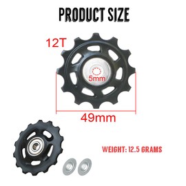 Rear Derailleur Rollers, Cycling Gear Rollers, 12-T Cassette, 12-Tooth Rear Derailleur, Tensioner Pulley and Guide Roller, Rear Derailleur, Pulley, Compatible with Road Bike and Urban Cycling