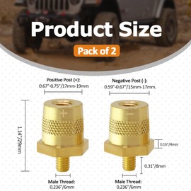 Luomorgo 1 Pair M6 Thread Male Battery Terminal Connector, Brass Auto Battery Post Adapters (+/-) for M6 Battery Posts Extension