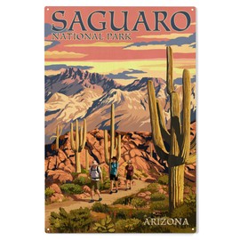 Lantern Press 10x15 Inch Wood Sign, Ready to Hang Wall Decor, Saguaro National Park, Arizona, Hiking Scene