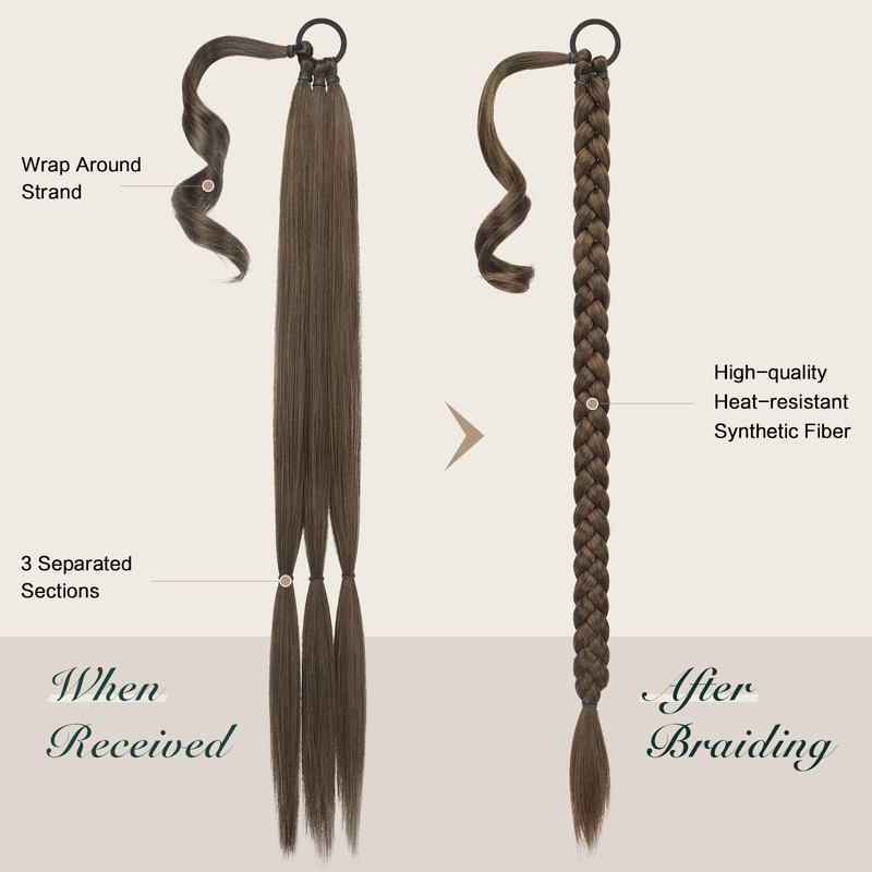 FESHFEN Braid Extensions Ponytail Extension with Scrunchie, Long Ponytail Braided