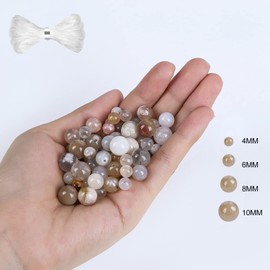 35pcs 10mm Natural Gemstone Beads Cherry Blossom Agate Beads Round Loose Beads for Jewelry Making with Crystal Stretch Cord