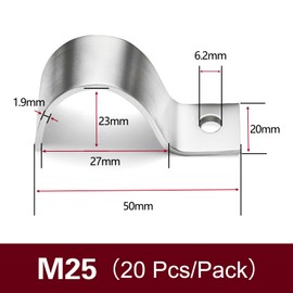Ezitruz Pack of 20 Metal Cable Clamps 304 Stainless Steel Pipe Clamps 25 mm Single Hole U Pipe Clamps Mounting Clamp Cable Clips for Screwing Hose Buckle Pipe Holder for Pipes Diameter 25 mm