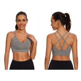 Sykooria Workout Sport Bras Padded Longline Sports Bras for Women Pack Cropped Gym Athletic Tops Built in Bra Grey L