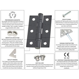 Door Hinges 3 Inch / 76mm Ball Bearing 3 Pair Pack [6 Hinges & Screws] Black