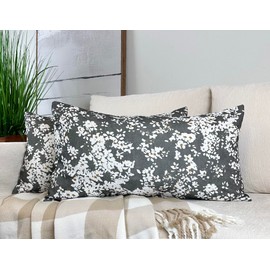 Aiking Set of 2 Printed 14 x 26 inch Decorative Throw Pillow Covers, Blooms Steel Grey