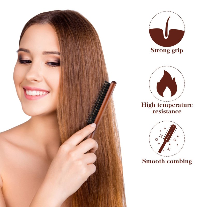 Frcolor Bristle Hair Brush Toupee Brush with Wooden Handle Teasing
