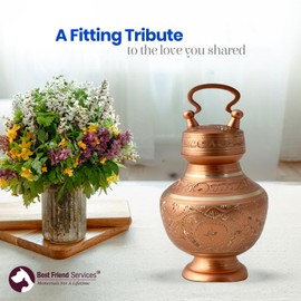 Best Friend Services Elinora Pet Urn for Dogs and Cat Ashes, Hand Carved Brass Pet Cremation Urns (Brilliant Copper, Small)