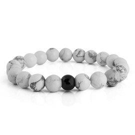 Akitsune Globae Pearl Bracelet | Bracelet Women Men Beads - Matte Black Onyx - 18 cm, Semi-precious stone, stainless steel