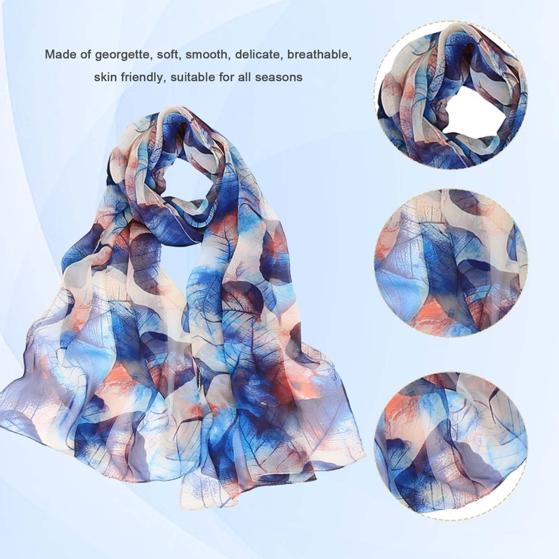 GWAWG Summer Scarf Women's Thin Chiffon Scarf, Leaf Blue
