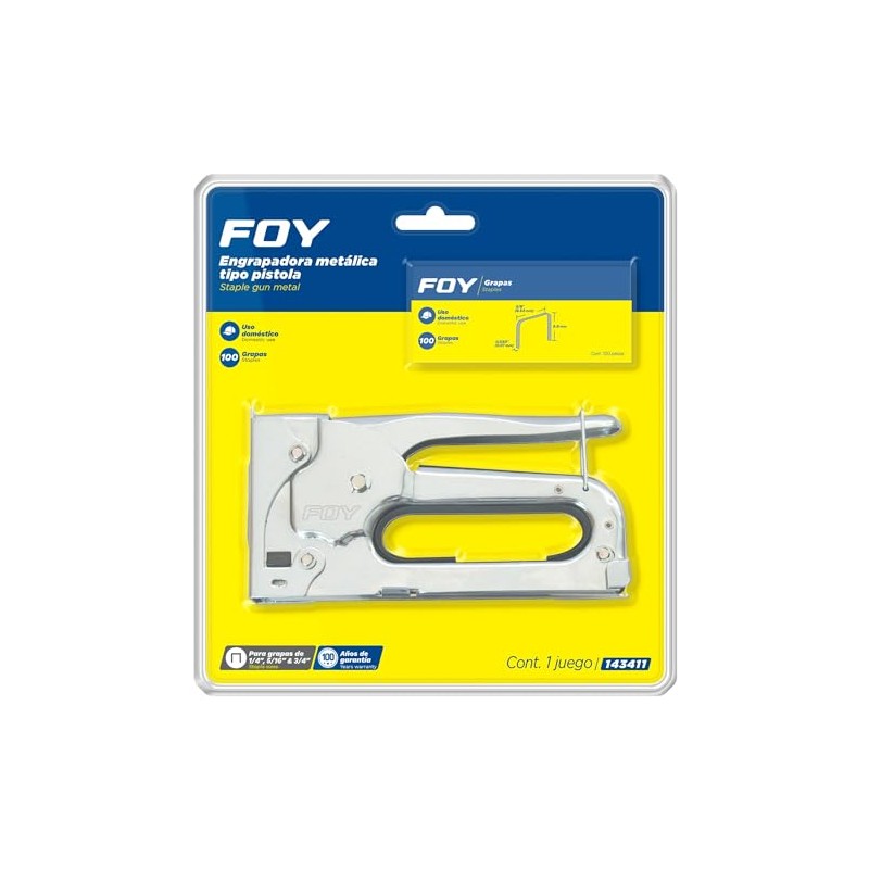 Foy 143411 Engrapadora metálica tipo pistola para grapas de 1/4"