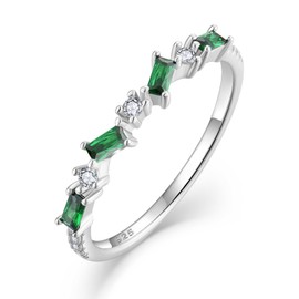 Raymard Eternity Stackble Rings for Women, Sterling Silver 925 Engagement Birthstone Rings for Her Wedding Band, Size 7-Created Emerald