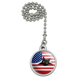 Black Cat 4th of July American Flag Patriotic Ceiling Fan and Light Pull Chain