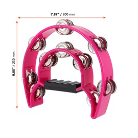 SINJEUN 2 Pack Double Row Tambourine, Metal Half Moon Musical Tambourine Jingles Hand Held Percussion with Ergonomic Handle for Beginner, Church, KTV, Party