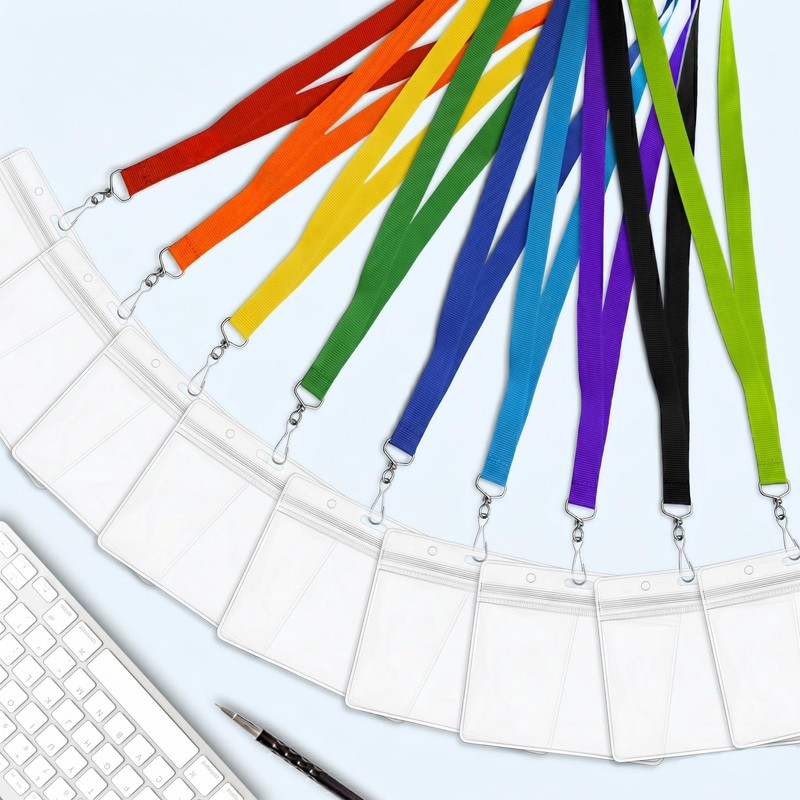 25-Pack Black Breakaway Lanyards with Large Horizontal Waterproof Badge Holders,