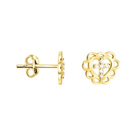 SOFIA MILANI - Women's Earrings 925 Silver with Zirconia Stones - Heart Flower Cross Stud Earrings, Yellow Gold, Cubic Zirconia