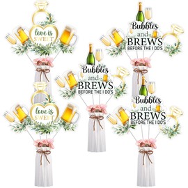 JOYMEMO 24 Pieces Bubbles and Brews Before The I Dos Centerpiece Sticks - Bubbles and Brews Bridal Shower Decorations, Love Is Sweet Table Toppers for Bachelorette Party Engagement Wedding