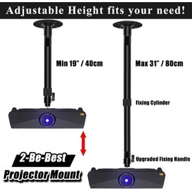 Upgraded Longer Projector Mount, Universal Extending Projector Ceiling Mount with Height Extendable Length 40-80 cm Black Adjustable 360°Angle Rotatable Drop Ceiling Projector Mount