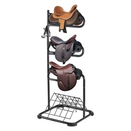 VEVOR Freestanding Saddle Stand, 30 x 30 x 68.5 in, 3 Tiers Saddle Rack, Heavy Duty Saddle Blanket Holder with Removable & Rotating Tiers, English & Western Saddle Rack for Tack Room Organization
