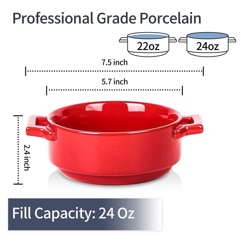 vicrays Ceramic Soup Bowls with Handles, 24 Oz Porcelain Soup