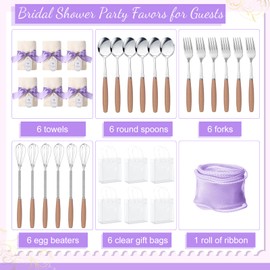 Preboun 6 Set Baby Shower Prizes for Games Winners Kitchen Utensils Set Spoons Fork Whisk Towel Gift Bag Ribbon Baking Gifts for Guests Games Prize Baby Shower Wedding Bridal Favors(Purple)