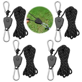4 Pcs 4 M Ratchet Ropes, 4 mm Reflective Guy Ropes with Rope Tensioner, Adjustable Outdoor Tent Guide Rope Ratchet Hangers for Camping, Hiking, Awning, Grow Lights