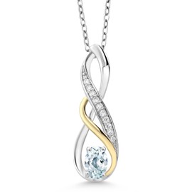 Gem Stone King 925 Silver and 10K Yellow Gold 6X4MM Oval Cut Gemstone Birthstone and Lab Grown Diamond Pendant Necklace For Women Men | With 18 Inch Silver Chain