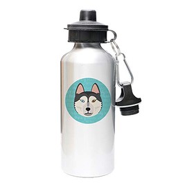 Mystic Sloth Adorable Dog Breed Design 20oz Aluminum Water Bottle with Carabiner and Choice of Lids (Silver, Siberian Husky)