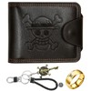 LbsAMP Leather Anime Wallet with Keychain and Skull Ring, Black