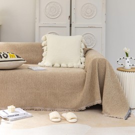 VClife Chair Couch Cover Washable Soft Chenille Chair Slipcover, Anti Slip Khaki Armchair Couch Cover for 1 Cushion Couch Sofa, Modern Armchair Sofa Cover with Tassel Pet Furniture Protector, 71"X90"