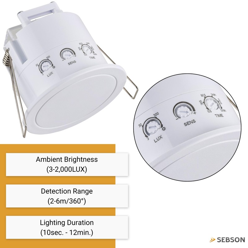 SEBSON Motion Sensor Outdoor IP65 Ceiling Flush-Mounted 6m/360° HF Sensor