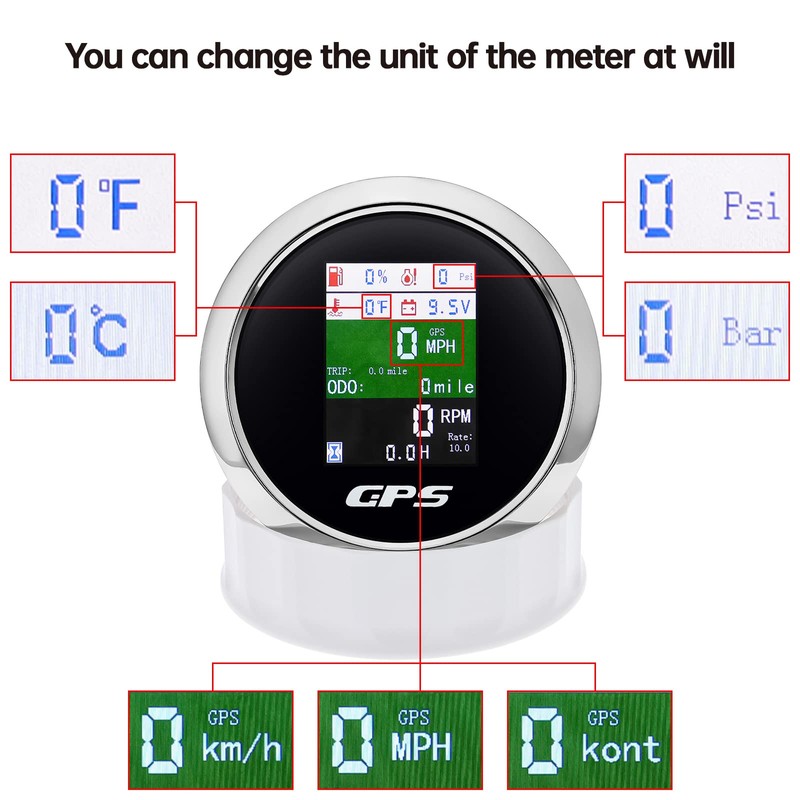 6-in-1 GPS Speedometer 3-3/8" 85mm MAIMEIMI Multi-Functional Adjustable Tachometer Voltmeter