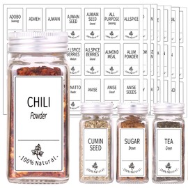 SWOMMOLY 48 Glass Spice Jars with 806 White Spice Labels, Chalk Marker and Funnel Complete Set. Empty Square Spice Bottles 4 oz, Spice Containers with Pour/sift Shaker Lid, Airtight Cap