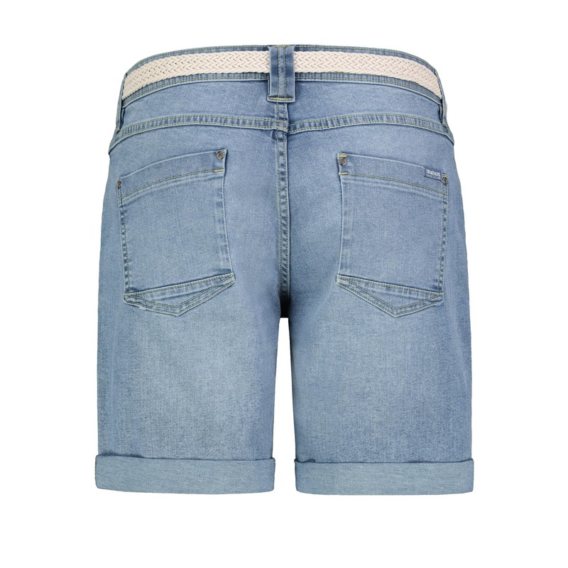 Sublevel Women's Denim Bermuda Shorts with Belt, Cuff, 5-Pocket, Light-blue,