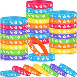 Landical 24 Pcs Hibiscus Birthday Decorations Silicone Bracelets Hawaiian Themed Bracelets Summer Tropical Gift for Tiki Luau Baby Shower Birthday Decorations Supplies