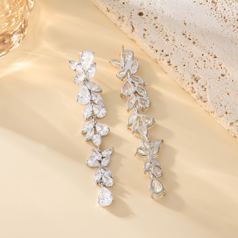 HAISWET Wedding Leaf Dangle Dangling Earrings for Women Bridal Statement