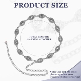 Women's Silver Chain Belt Waist Chain Metal Belt Women's Adjustable Belly Chain Silver Western Chain Belt for Dresses Party Wedding Stylish (105 cm)