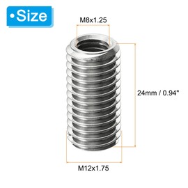 PATIKIL Thread Adapters Sleeve Reducing Nut, 10 Pcs M12x1.75 Male to M8x1.25 Female Repairing Insert Nut Screw Reducer Stainless Steel Fastener 24mm