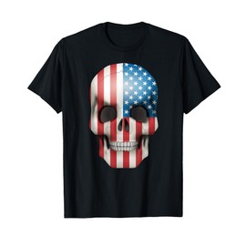 Vintage USA Flag Skull 4th July Red White Blue Stars Stripes T-Shirt for Women Kids Men
