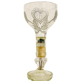 Champagne coupe glass with roses and heart hand etched design decorative base